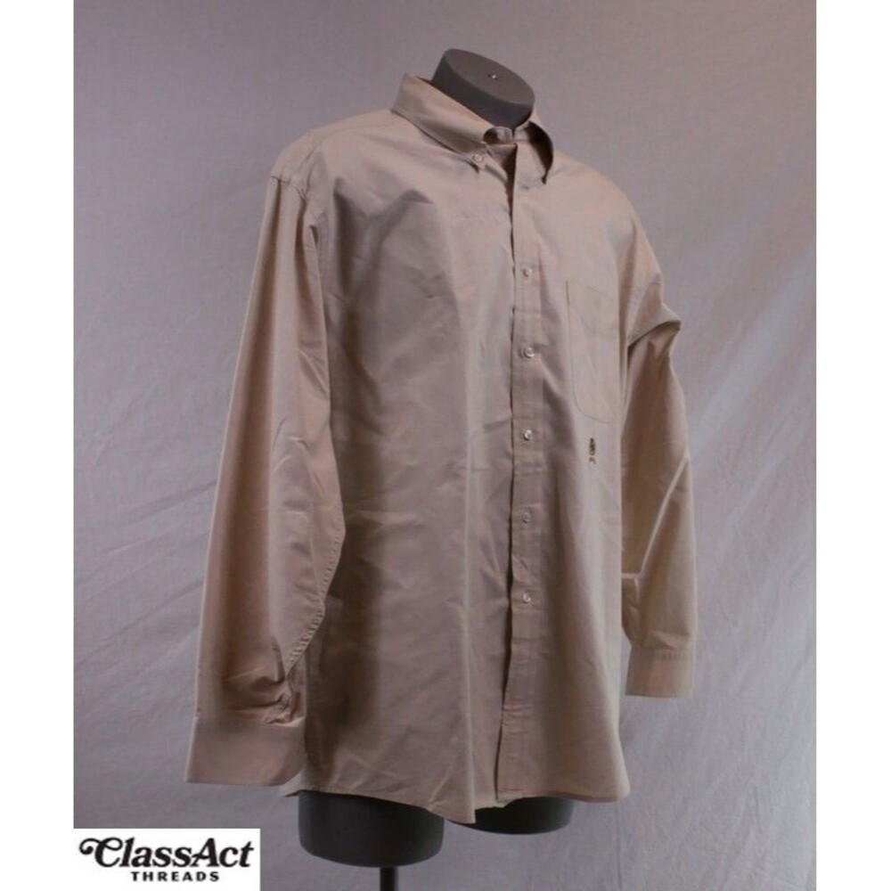 Vintage 90s Mens Tommy Hilfiger Long Sleeve Button Shirt Lion Crest Tan 17 34-35